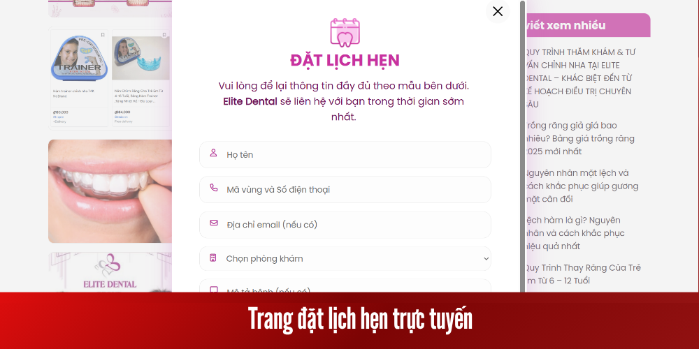 Trang đặt lịch hẹn website nha khoa