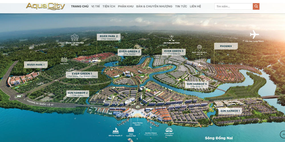 Mẫu website bất động sản Aqua city 