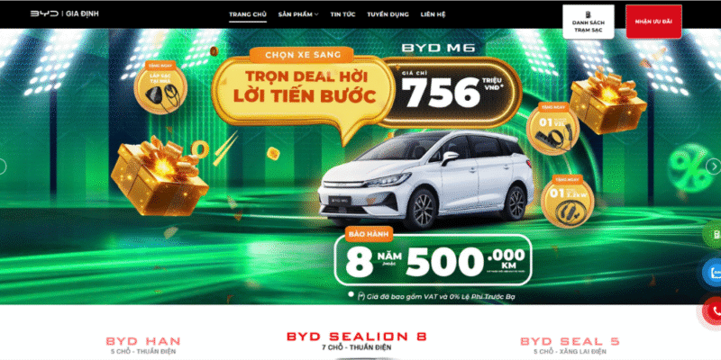 Mẫu thiết kế website bán ô tô - BYD Gia Định