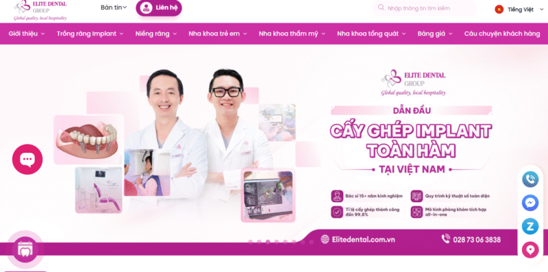 Mẫu thiết kế website nha khoa - Elite Dental Group