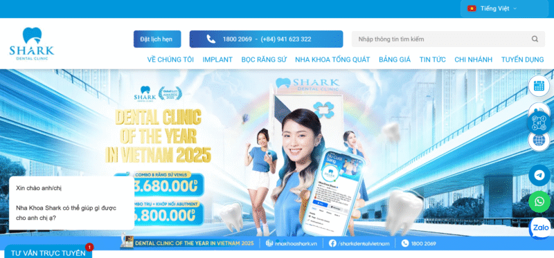 Mẫu thiết kế website nha khoa - Shark Dental