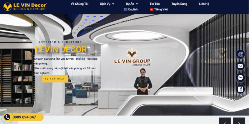 Mẫu thiết kế website nội thất - Le Vin Decor