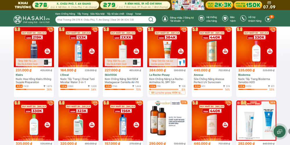 Mẫu thiết kế website mỹ phẩm Hasaki 