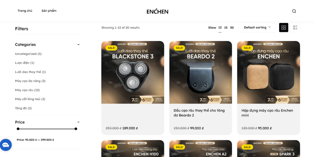 Mẫu thiết kế website bán hàng online ENCHEN Vietnam 