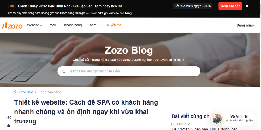 Công ty thiết kế website Spa - ZoZo