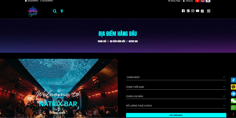 Mẫu thiết kế website quán Bar - Natrix Bar