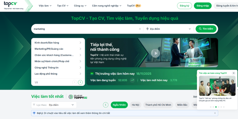 Mẫu thiết kế website tuyển dụng nhanh 24h TopCV
