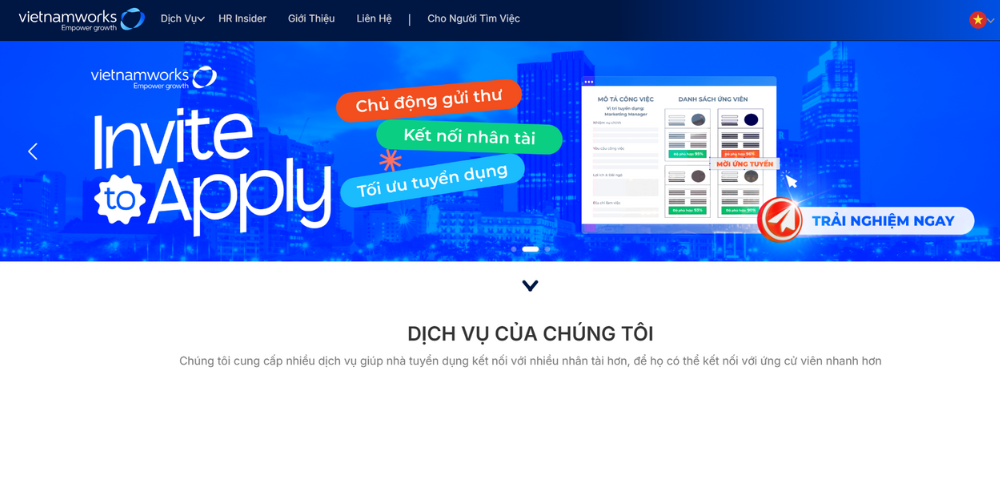 Mẫu thiết kế website tuyển dụng và tạo CV Vietnamworks