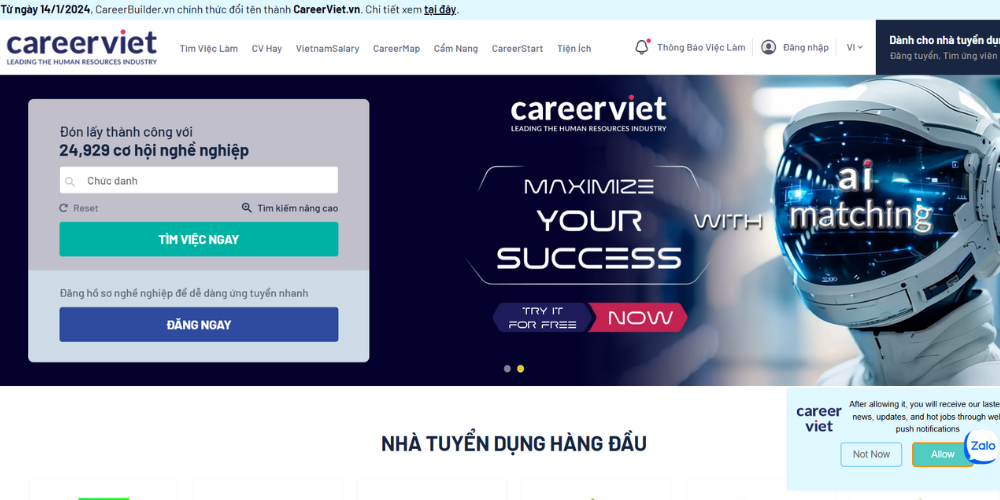 Mẫu thiết kế website tuyển dụng việc làm tại TPHCM Career Viet