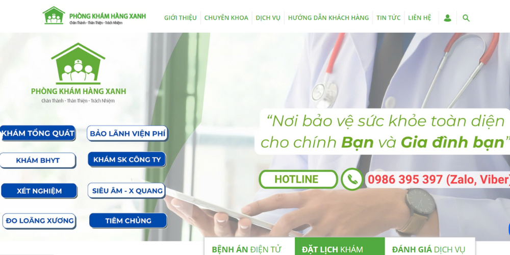Mẫu Thiết Kế Website Phòng Khám Đa Khoa – Phòng Khám Hàng Xanh
