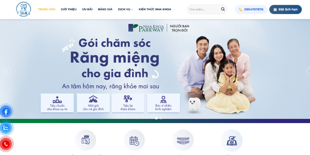 Mẫu Thiết Kế Website Phòng Khám Nha Khoa - T Smile